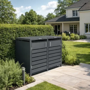 Abris poubelles 2 portes en acier galvanisé 132 cm - MARKUS / OSCAR - Gris anthracite