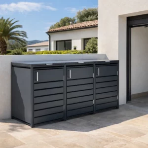 Abris poubelles 3 portes en acier galvanisé 200 cm - MARKUS / OSCAR - Gris anthracite