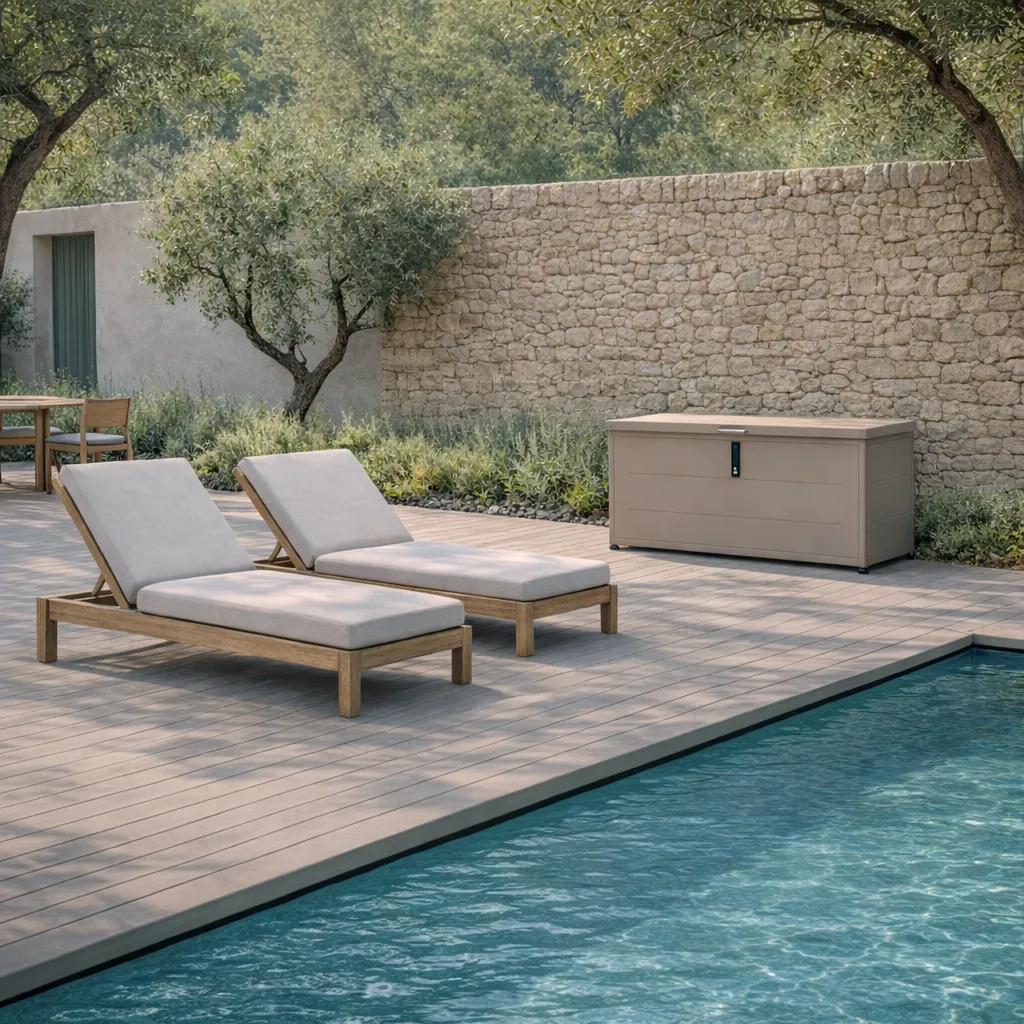 couleurs du monde, coffre de rangement extérieur taupe, acier galvanisé, 460 litres