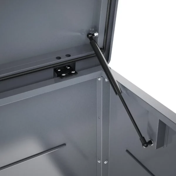 Coffre de rangement en acier galvanisé gris anthracite de chez Couleurs du monde avec vérins à gaz