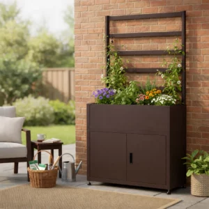 Armoire jardinière en acier galvanisé 100 cm - TESSA - Marron, Avec treillis 100 cm