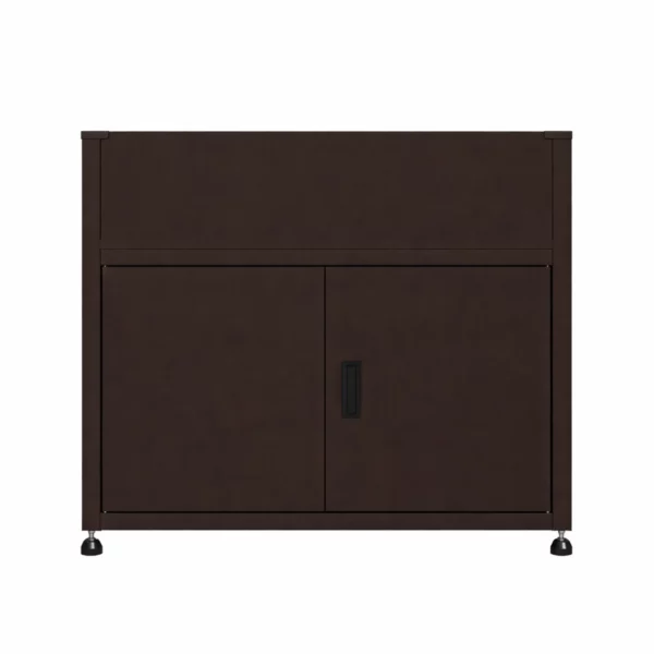 Armoire jardinière extérieure Tessa 100 cm marron portes fermées sur fond blanc