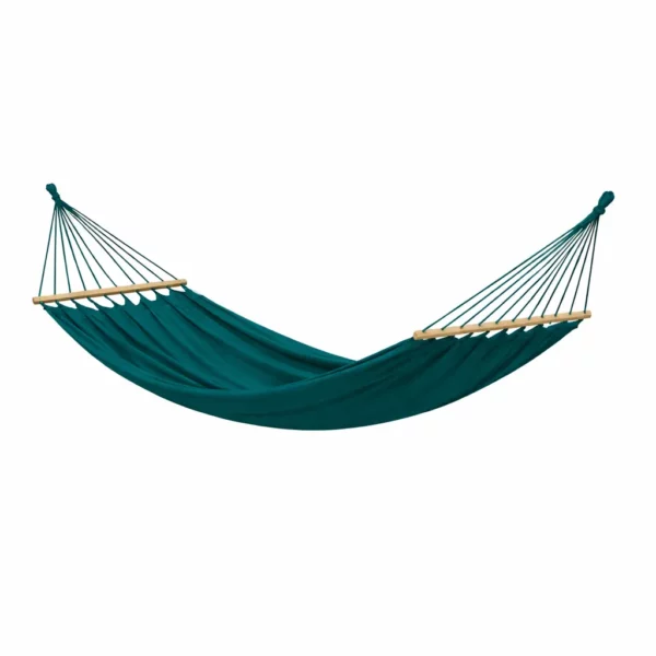 Hamac 1 place en coton bleu canard avec barres en bois, toile suspendue extérieur