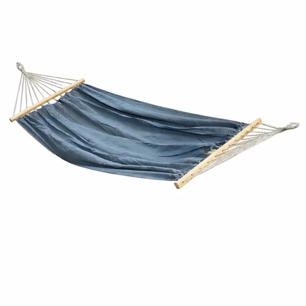 Hamac 1 place en coton bleu avec barres en bois, toile suspendue extérieur
