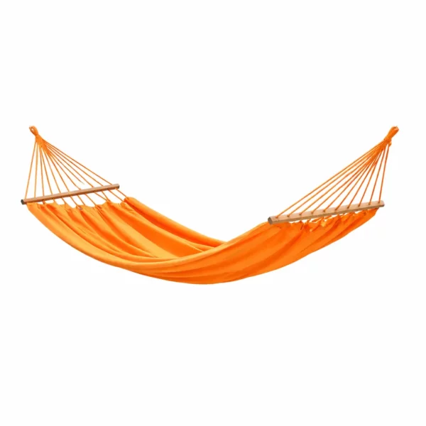 Hamac 1 place en coton orange avec barres en bois, toile suspendue extérieur