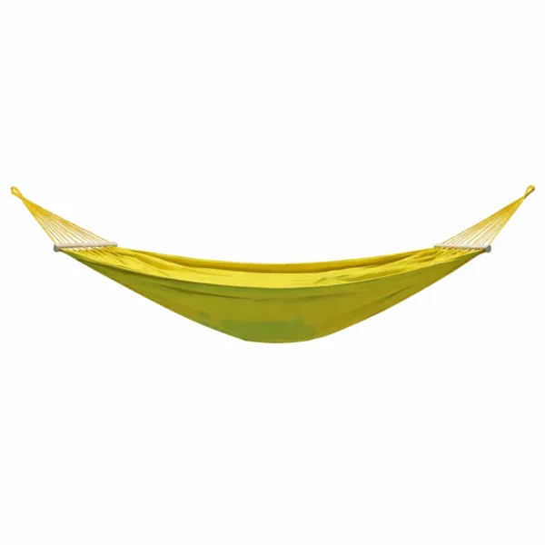 Hamac 1 place en coton vert anis avec barres en bois, toile suspendue extérieur