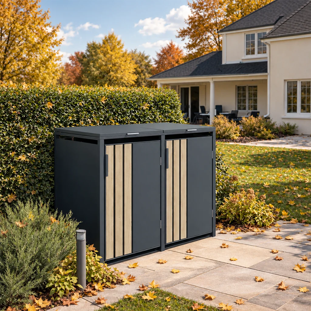 Abri poubelles 2 ou 3 bacs, gris anthracite ou avec aspect bois